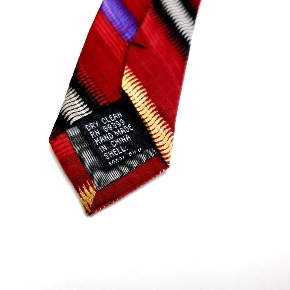 Zanzara Red Multi-Colored Striped Woven‎ Silk Tie